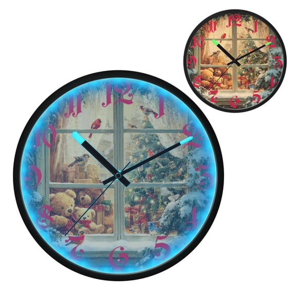Beautiful Christmas Window Luminous Wall Clock with Sound-Activated LED 12-Inch Silent Acrylic Timepiece for Bedroom Livingroom or Office