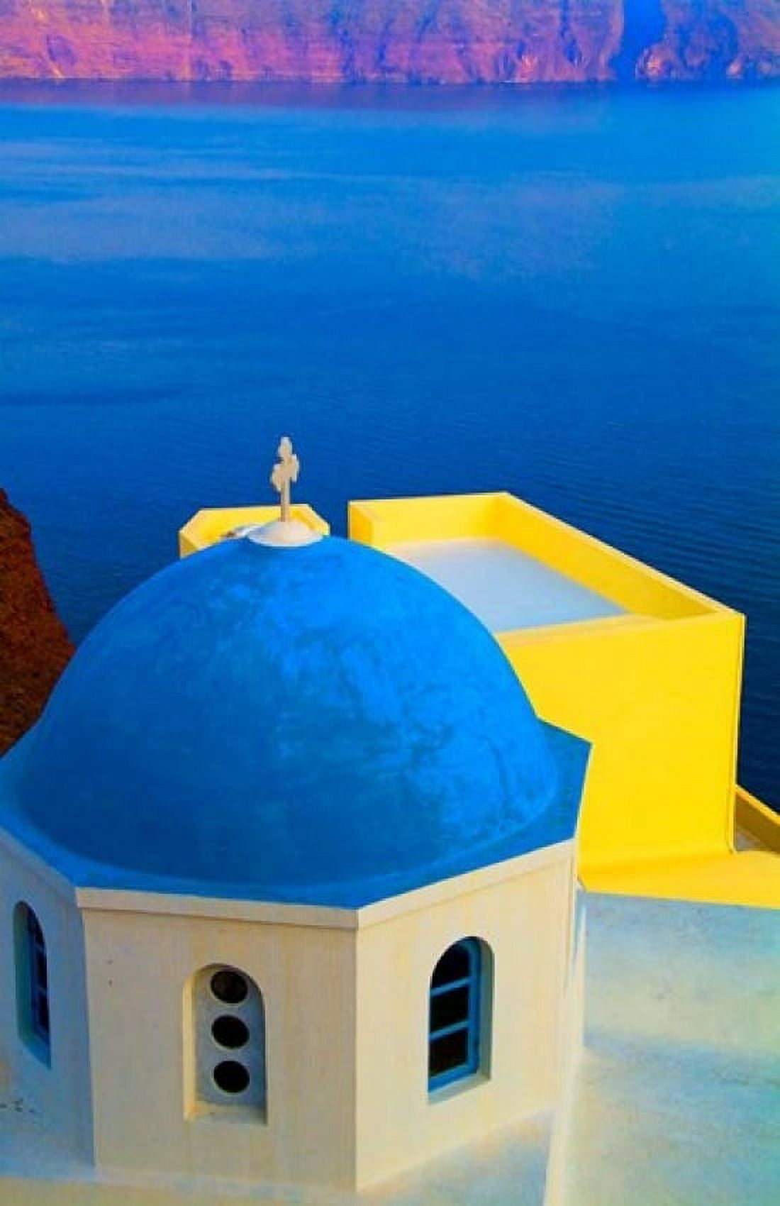 Beautiful Church with Blue Roof Oia Santorini Greece Canvas Art - Bill Bachmann DanitaDelimont (11 x 17)