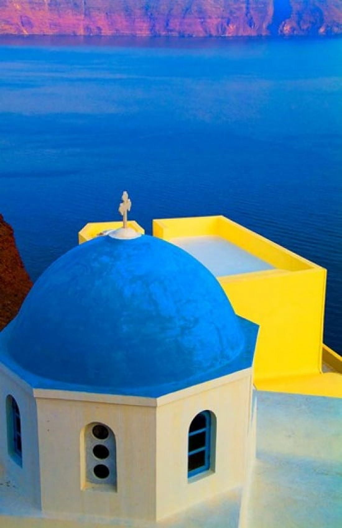 Beautiful Church with Blue Roof Oia Santorini Greece Canvas Art - Bill Bachmann DanitaDelimont (22 x 34)