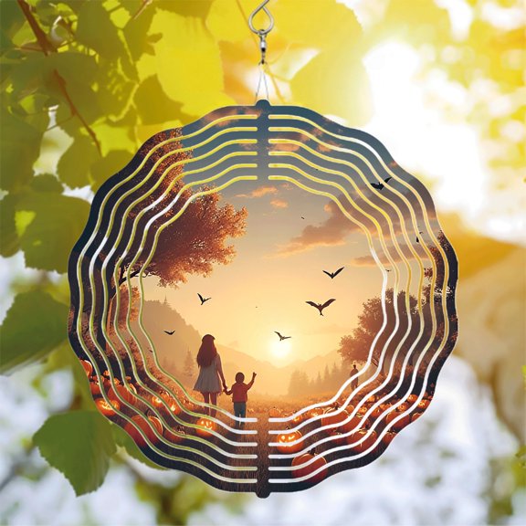 Beautiful Circular Layered Metal Wind Spinner - Autumn Scene Design for Yard & Garden - Perfect Wind Chime Decoration