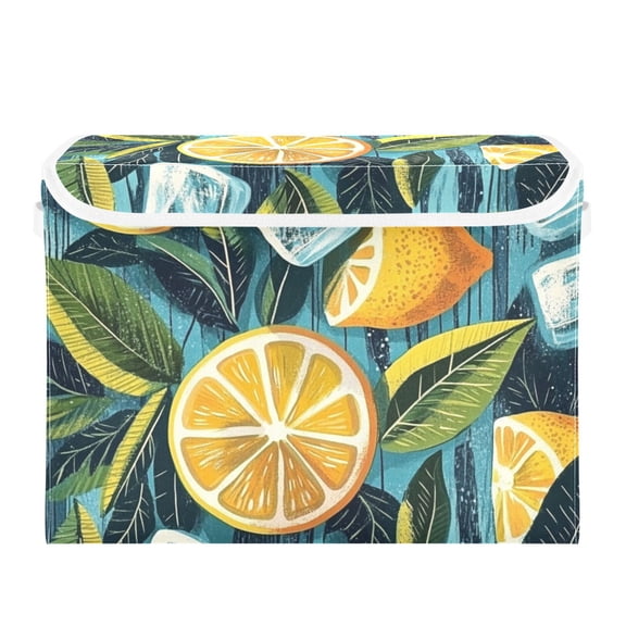 Beautiful Citrus Pattern Large Storage Bins with Linen Collapsible Lid Storage Box 16.7 x 12.6 x 11.8in