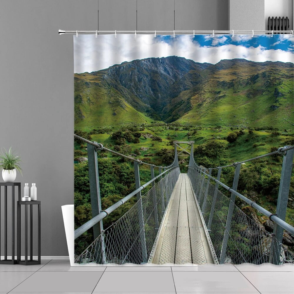 3D Beach Wooden Bridge Weeds Curtains Drapes