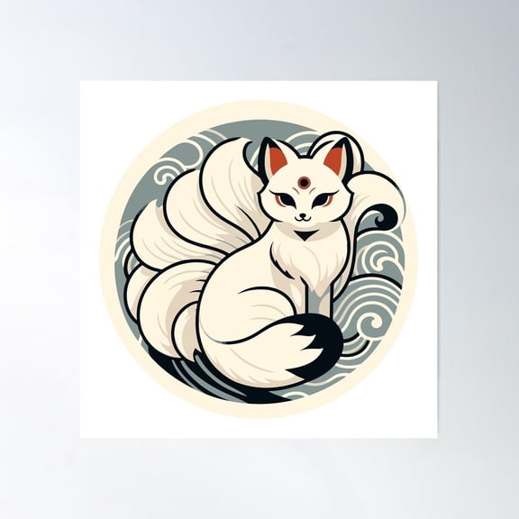 Beautiful Collaboration Of Waves And Fox Poster Wall Art, Modern Wall Decor For Living Room Bedroom, 16X16 UNFRAMED