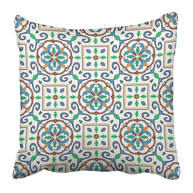 Beautiful Colored Pattern and with Portuguese Tiles Azulejo Moroccan Ornaments Pillowcase Pillow