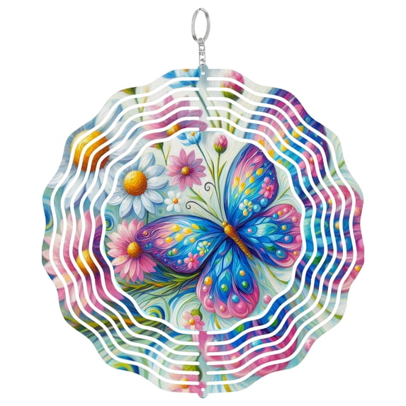 Beautiful Colored Spring Monarch Butterfly 3D Wind Spinner, Stainless Steel Nature Garden Decor, Round