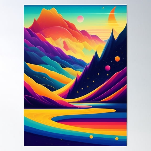 Beautiful Colorful Abstract Vector Illustration Digital Art Curls And Waves 11 Poster Wall Art, Modern Wall Decor For Living Room Bedroom, 12x18 UNFRAMED