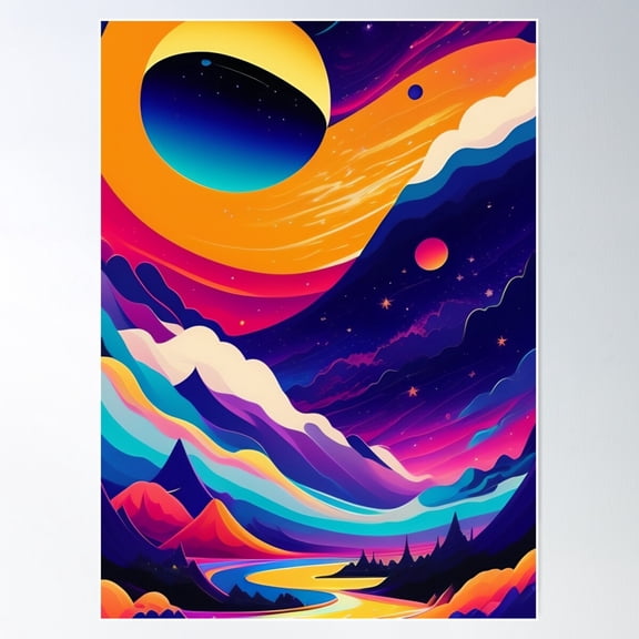 Beautiful Colorful Abstract Vector Illustration Digital Art Curls And Waves 7 Poster Wall Art, Modern Wall Decor For Living Room Bedroom, 12x18 UNFRAMED