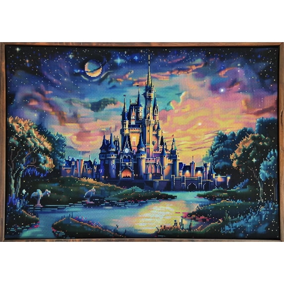 Beautiful Colorful Castle under Moonlight DIY 11CT Stamped Cross Stitch Kits for Beginners Easy Needlepoint Embroidery Counted Cross Stitch Art Craft for Wall Decoration 12x16inch(1)