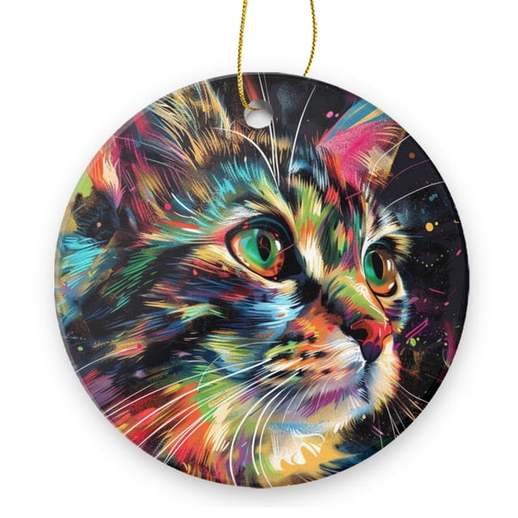 Beautiful, Colorful Cat Detailed Vector Art Portrait - Christmas Ornament Xmas Keepsake Ceramic Ornaments Holiday Decorations for Tree Christmas Gift Ideas 2.95in