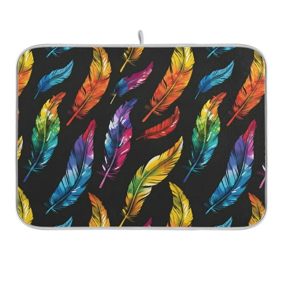 Beautiful Colorful Feather Dish Drying Mat 16x18 Absorbent Microfiber Draining Rack Pad for Kitchen Counter Sink