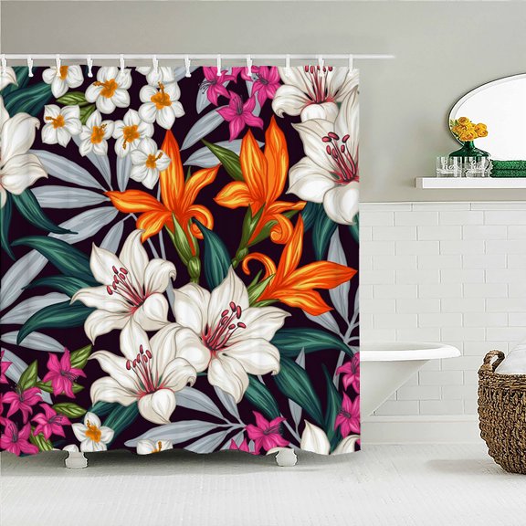 Beautiful Colorful Flower Floral Printed Shower Curtains Frabic Waterproof Plant