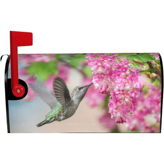 Beautiful Colorful Hummingbird Pink Flower Mailbox Magnetic Post Mailbox Cover Garden Decor Outdoor Large 25.5" X 21"