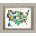 thumbnail image 1 of Beautiful Colorful Letterpress State Map of The United States by Michael Mullan; One 14x11in Distressed Framed Print, 1 of 1