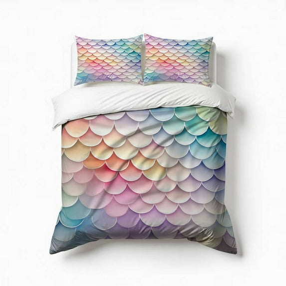 Beautiful Colorful Mermaid Scales Bedding Set 3 Pcs Soft Microfiber Quilt Cover For Bedroom Decor, Comforter Cover With 2 Pillowcase