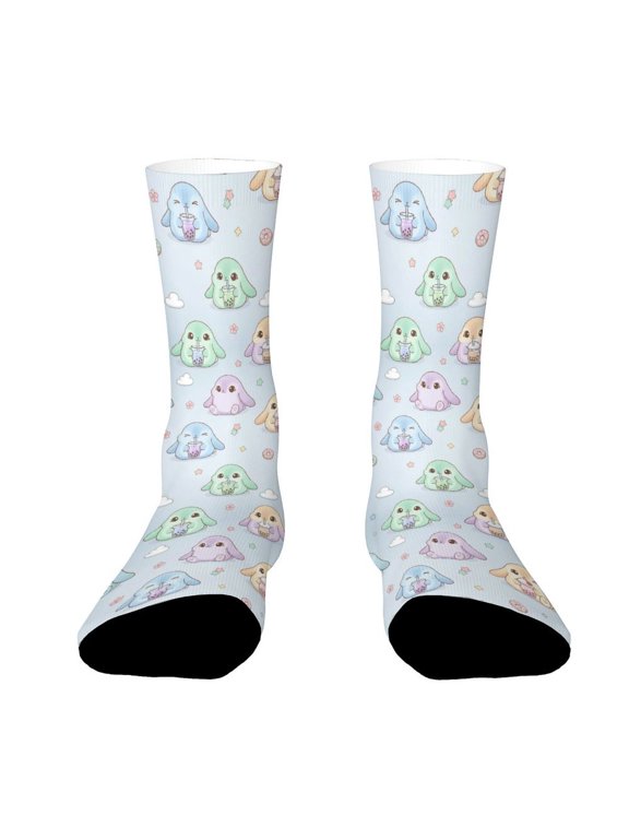 Beautiful Colorful Mice Drinking Milk Tea Funny Novelty Crew Socks for Women Men Sports