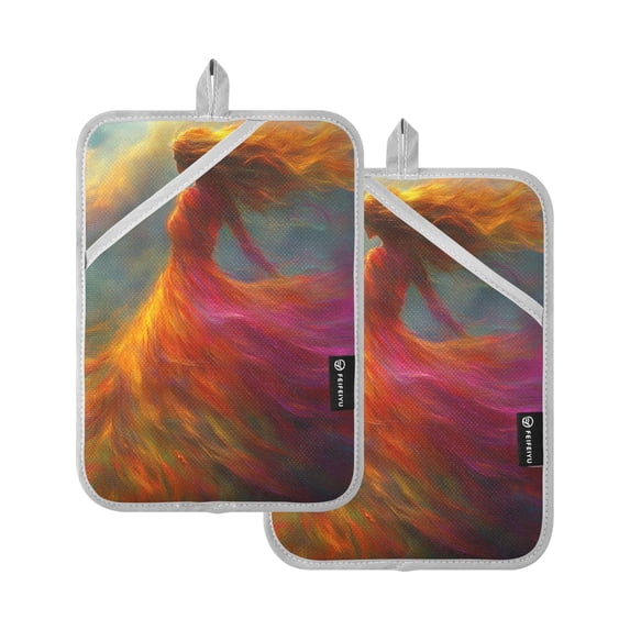 Beautiful Colorful Woman Oven Mitts Pot Holders 2 pcs Heat Resistant for Kitchen Baking Grilling