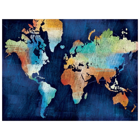 Beautiful Colorful World Map on Blue by Michael Mullan; One 16x12in Unframed Paper Poster