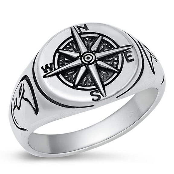 Beautiful Compass Moon Ring .925 Sterling Silver Navagation Band Jewelry Female Male Unisex Size 10