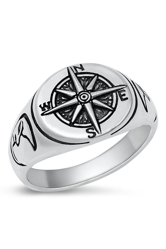 Beautiful Compass Moon Ring .925 Sterling Silver Navagation Band Jewelry Female Male Unisex Size 9