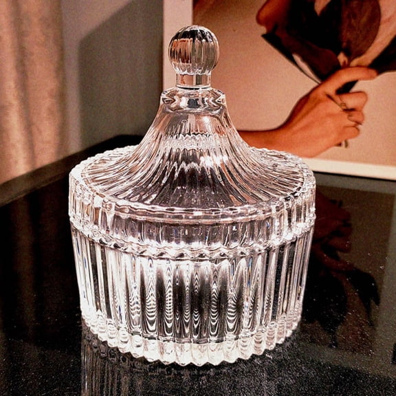 Beautiful Contemporary Sage Clear,Ribbed Glass Lidded Decorative Jar by KUMHONW,2.76" L x 2.76" H