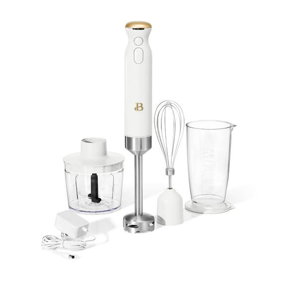Beautiful Cordless Immersion Blender with Chopper, Whisk & Measuring Cup, White Icing by Drew Barrymore