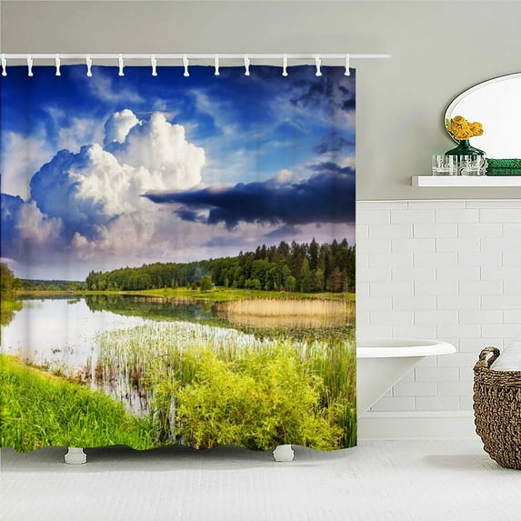 Beautiful Countryside Natural landscape Fabric Shower Curtain Waterproof Printing Bath Curtains for Bathroom Decorate with