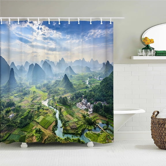 Beautiful Countryside Natural landscape Fabric Shower Curtain Waterproof Printing Bath Curtains for Bathroom Decorate with