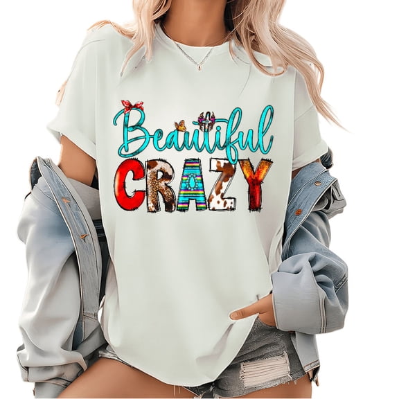 Beautiful Crazy Western Graphic Tees for Womens Western Short Sleeve Print T Shirt Casual Tops for Daily Outfits White,2XL