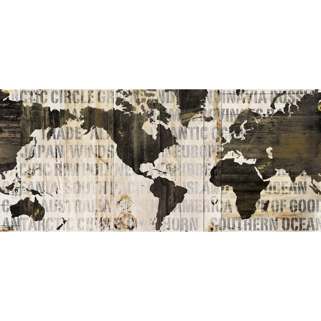 Beautiful Cream and Black Map of The World by Sue Schlabach; One 18x8in ...