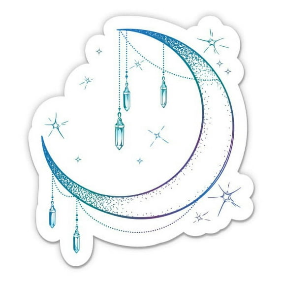 Beautiful Crescent Moon and Crystals - 5" Vinyl Sticker - For Car Laptop I-Pad - Waterproof Decal