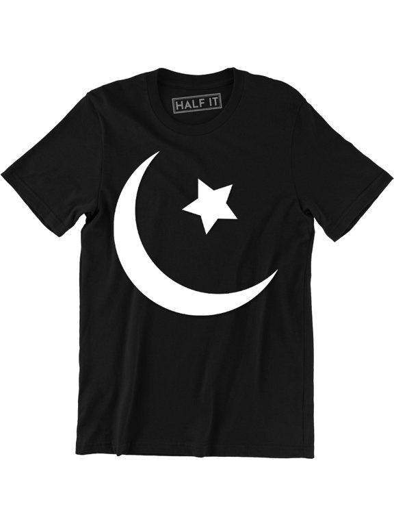 Beautiful Cresent Moon And Star Design Icon Silhouette Emoticon Men's T-Shirt