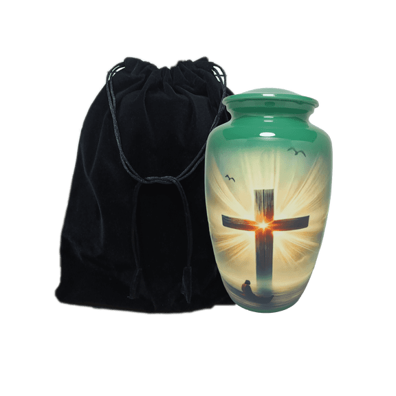 Beautiful Cross With Boatman Cremation Urn Funeral Urn For Adult Female Ashes Plus Velvet Bag for Safety