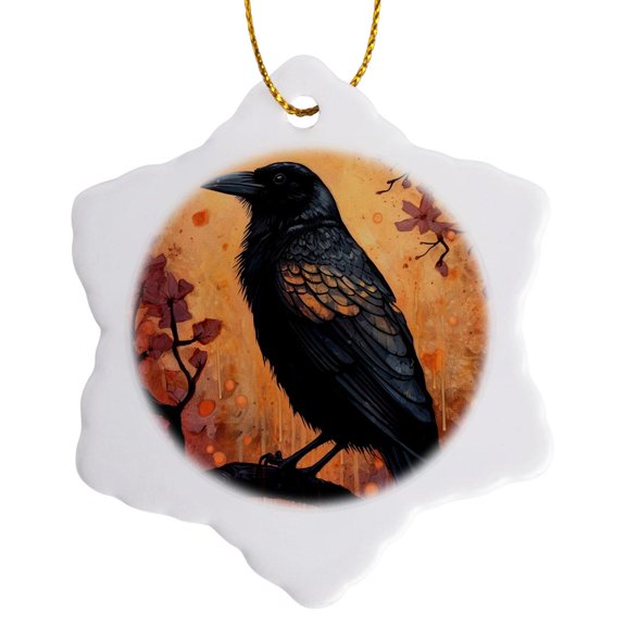 3drose, Beautiful Crow, 3 inch Snowflake Porcelain Ornament