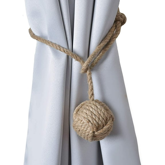 Beautiful Curtain Tiebacks, Natural Soft Jute Curtain Rope Pullback, Handmade Rustic Decorative Curtain Holdbacks, Hand Braided Modern Drapery Tiebacks (2 Pair)