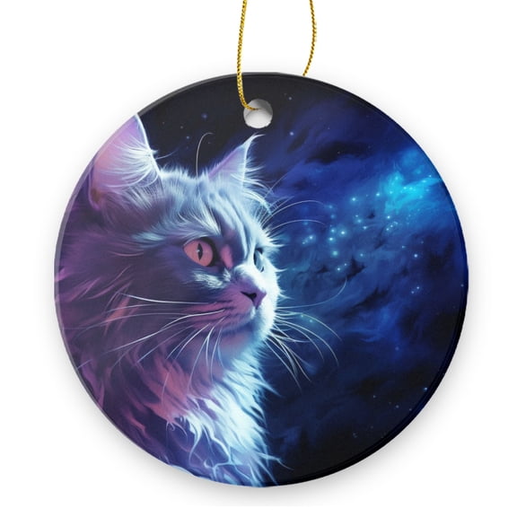 Beautiful Cute Cat With Purple Fur And Glowing Eyes - Christmas Ornament Xmas Keepsake Ceramic Ornaments Holiday Decorations for Tree Christmas Gift Ideas 2.95in