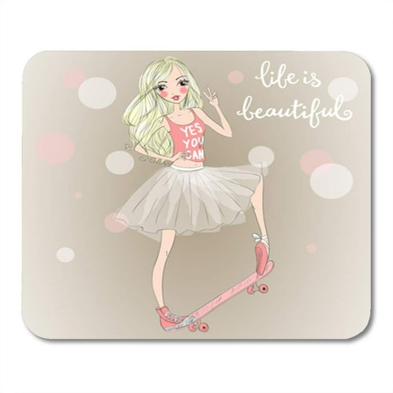 Beautiful Cute Girl Ballerina in a Tutu and on Skateboard Mousepad Mouse Pad Mouse Mat 9x10 inch