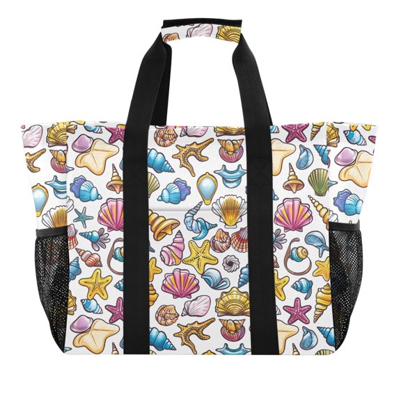 Beautiful Cute Seashells Reusable Grocery Bags with Handle Side Pocket Waterproof Shopping Portable Tote