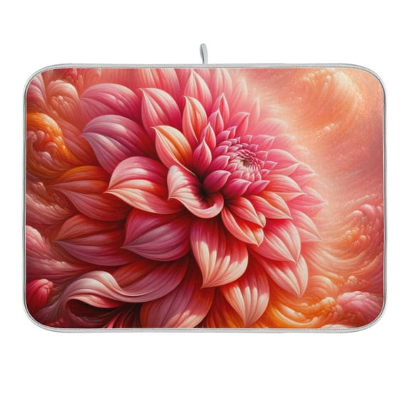 Beautiful Dahlia Flower Dish Drying Mat 16x18 Absorbent Microfiber Draining Rack Pad for Kitchen Counter Sink