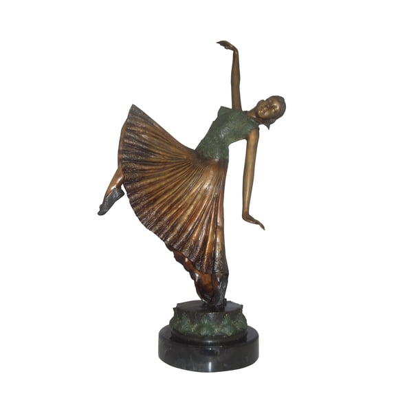 Beautiful Dancer Performing Bronze Statue - Size: 27"L x 12"W x 48"H.