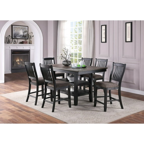 Beautiful Dark Coffee Dining Room Furniture 7pc Set Contemporary Counter Height Dining Table w Shelves 6 High Chairs Classic