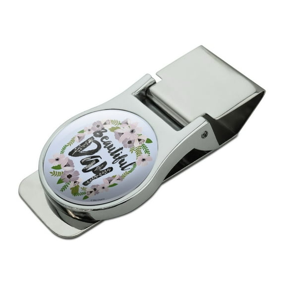 Beautiful Day Flowers Wedding Bridal Shower Satin Chrome Plated Metal Money Clip