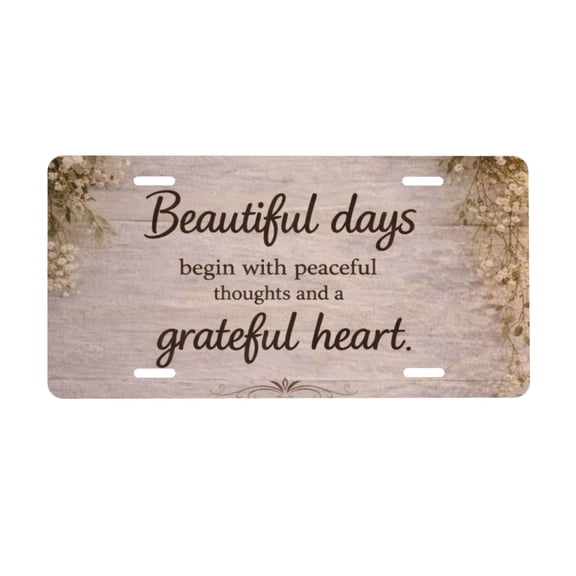 Beautiful Days Grateful Heart License Plate, Car Front License Plates With 4 Holes 6 * 12 Inches