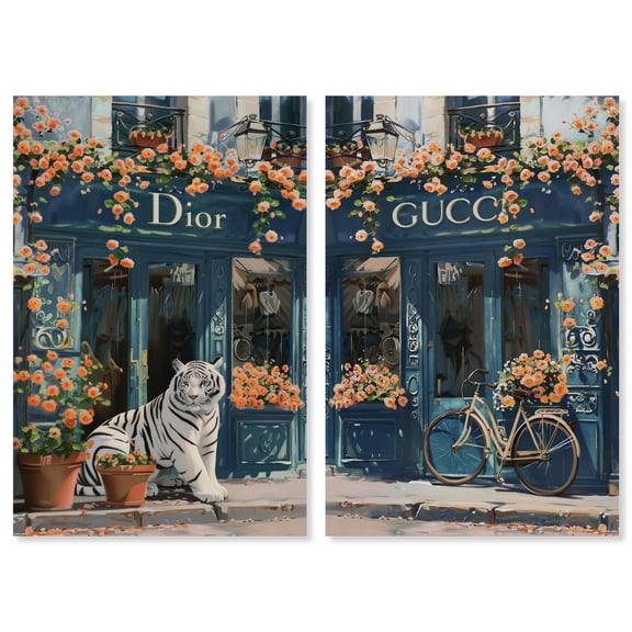 Beautiful Days Storefront 2 Panel Set Canvas Print Lion Tiger Art Print by Art Remedy, Gallery Wrapped, 10 x 15