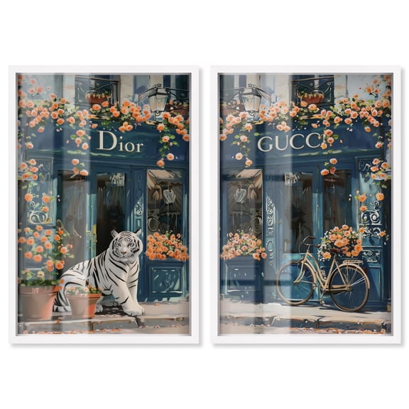 Beautiful Days Storefront 2 Panel Set Shadowbox Print Lion Tiger Art Print by Art Remedy, White Frame, 36 x 54