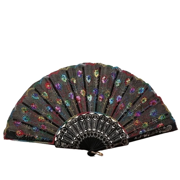 Beautiful Decorative Fans Plastic Cloth Folding Hand Pattern For Party Wedding Dance Flower Held Fan