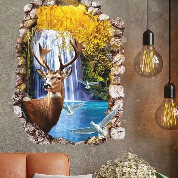 Beautiful Deer Forest Wall Decal Nursery Animal Wall Sticker Removable Peel and Stick Wall Art Decor for Kid Baby Classroom Preschool Living Room Playroom Bedroom School