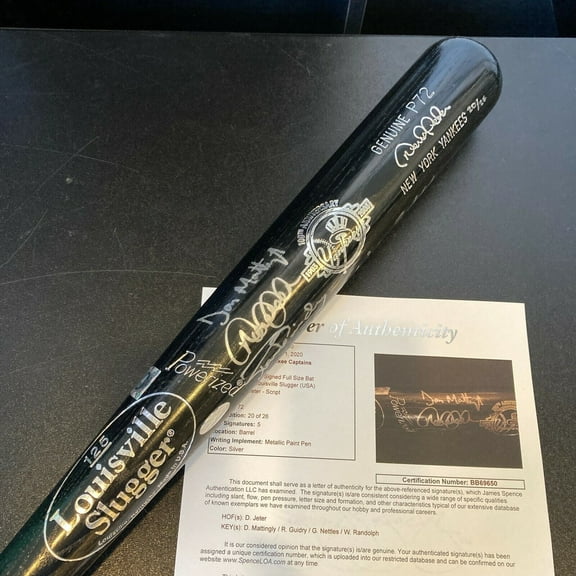 Beautiful Derek Jeter Don Mattingly Yankees Captains (5) Signed Bat JSA COA