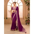 thumbnail image 1 of Beautiful Designer Vichitra Silk Sari Blouse Indian Bollywood Wedding Wear Saree Wine size 36, 1 of 5