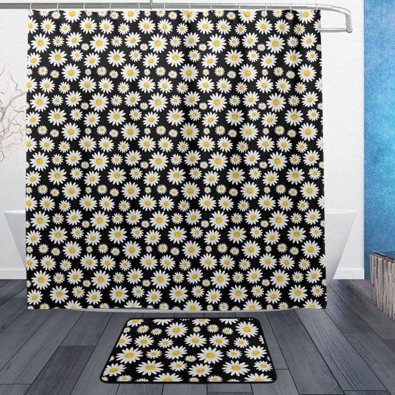 Beautiful Ditsy Floral Bathroom Accessory Sets Waterproof Shower Curtain with Absorbent Non-Slip Rug