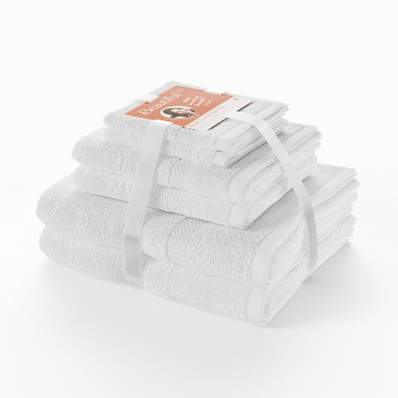 Beautiful Dobby 6pk Towel Set, Contains 2 Bath, 2 Hand, 2 Wash - Off White by Drew Barrymore